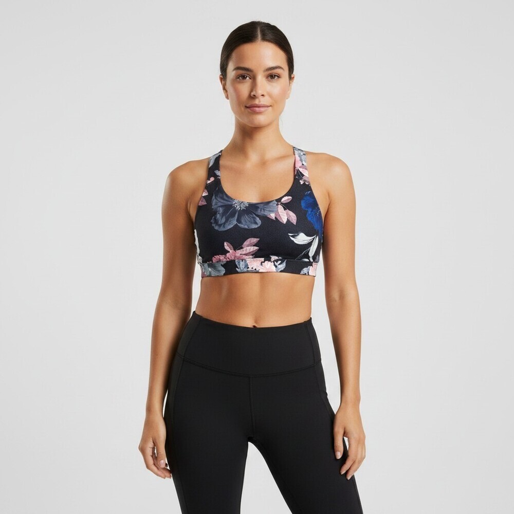 NWT Old Navy Active Go-Dry Floral Cross Back Sports Bra Medium Support Women S